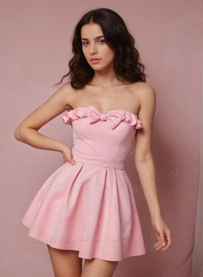 2025 Pink A-line Princess Sweetheart Satin Short/Mini Homecoming Dresses with Bows