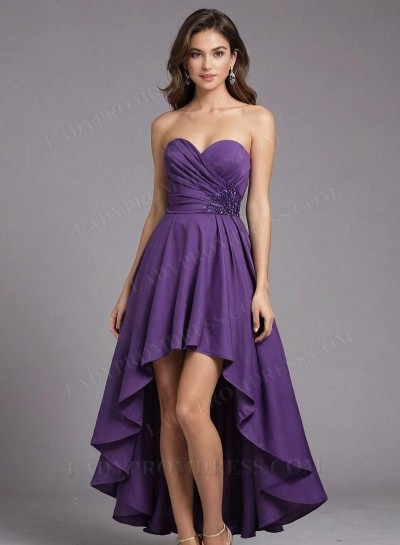 2025 Grape A-line Sweetheart High Low Homecoming Dresses with Beaded