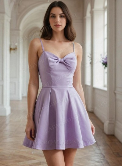 2025 Spaghetti Straps Lavender A-line Homecoming Dresses with Bows
