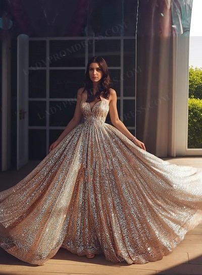 2025 Sweetheart Backless Bling Bling Champagne Prom Dresses
