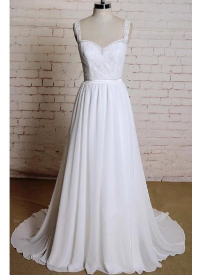 New Arrival Chiffon A Line Sweetheart Lace Backless 2025 Beach Wedding Dresses