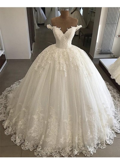 Luxury Sweetheart Off Shoulder Long Lace Ball Gown Lace Up Back Wedding Dresses 2025