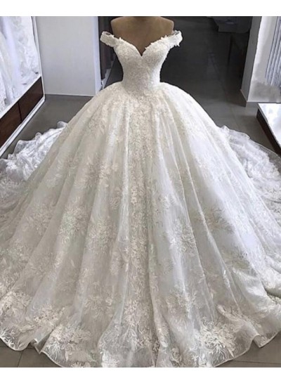 Amazing Off Shoulder Sweetheart Lace Long Ball Gown Wedding Dresses 2025