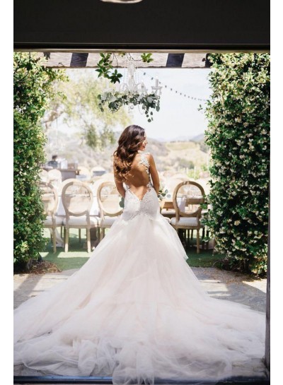 2025 Sexy Mermaid/Trumpet Tulle Sweetheart Backless Long Lace Beach Wedding Dresses / Bridal Gowns