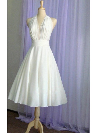 A Line/Princess Chiffon Halter Backless Tea Length Short Wedding Dresses / Bridal Gowns 2025