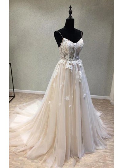 2025 New Arrival A Line/Princess Sweetheart Tulle Lace Up Spaghetti Straps Wedding Dresses / Bridal Gowns