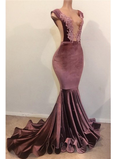 2025 New Arrival Mermaid Velvet Grape Open Front Backless Prom Dresses