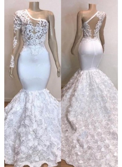2025 New Arrival Mermaid One Shoulder Rose See Through Prom Dresses