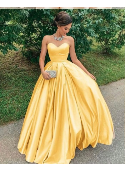 2025 A Line Gold Sweetheart Strapless Long Silk Like Satin Prom Dresses