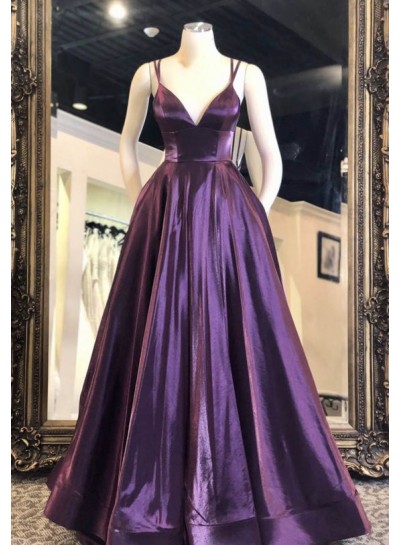 A Line Grape Sweetheart Spaghetti Straps Long 2025 Prom Dresses