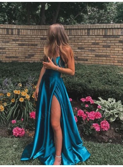 2025 A-Line Princess Silk Like Satin Sleeveless Sweep/Brush Train Prom Dresses