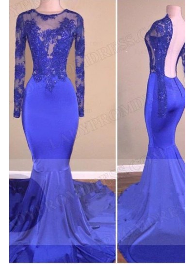 Mermaid 2025 Silk Like Satin Crew Neck Long Sleeves Sweep Train Prom Dresses
