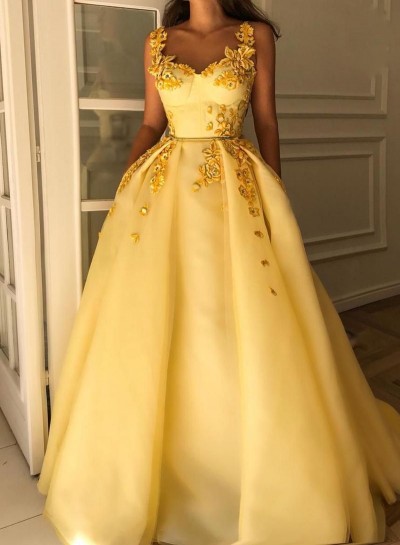 2025 A Line Gold Sweetheart Gold Long Prom Dresses