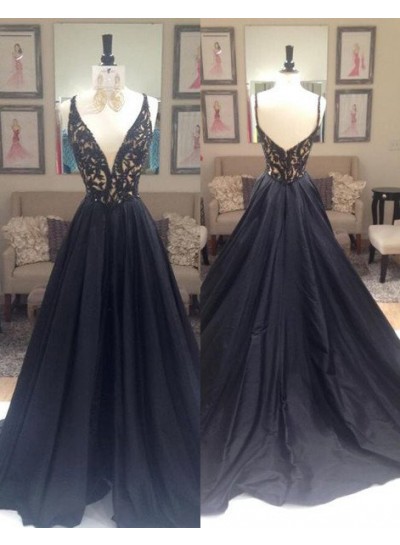 2025 Junoesque Black Beading V-Neck Zipper Prom Dresses