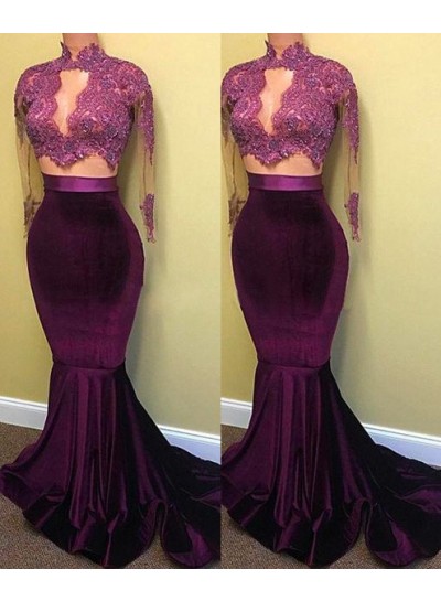 2025 Sexy Mermaid/Trumpet Stretch Satin Two Pieces Prom Dresses
