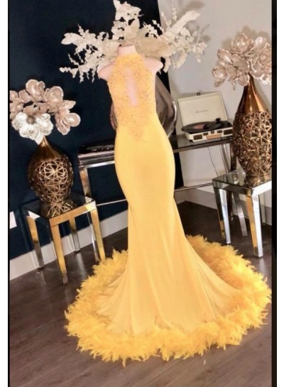 Charming Yellow High Neck Mermaid Prom Dresses 2025