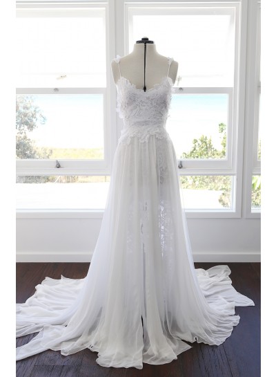 A Line Sweetheart Spaghetti Straps Side Slit Chiffon Lace Beach Wedding Dresses 2025