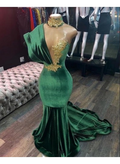 2025 Emerald Mermaid High Neck Prom Dresses