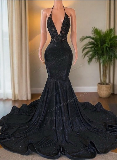 Black V-neck Mermaid Prom Dresses 2025