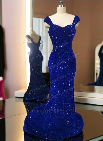 2025 Mermaid Royal Blue Off The Shoulder Long Sequence Prom Dresses