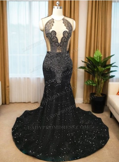 2025 Black Sequin Mermaid Prom Dresses with Beaded