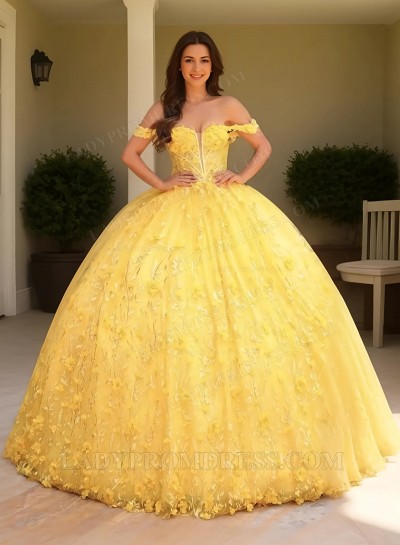 2025 Daffodil Off Shoulder Sweetheart Floral Long Ball Gown Prom Dresses