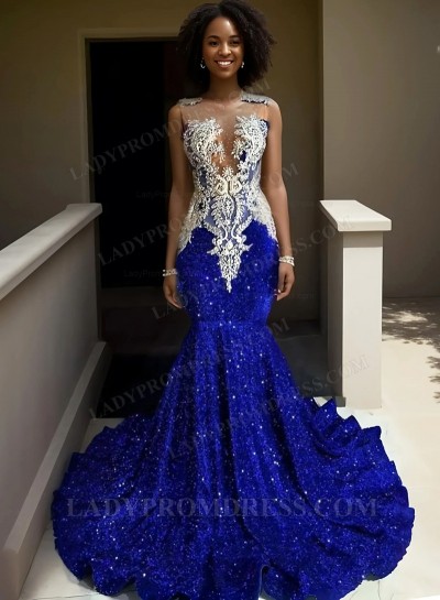 2025 Royal Blue Mermaid Prom Dresses with Beaded