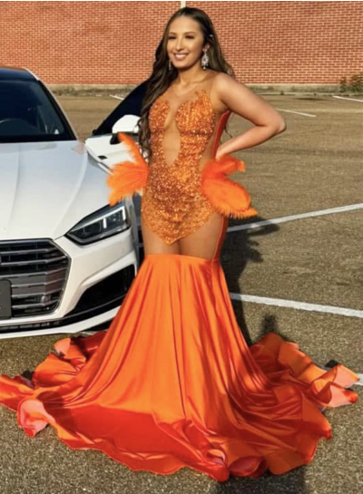 2025 Orange Mermaid Prom Dresses with Beaded