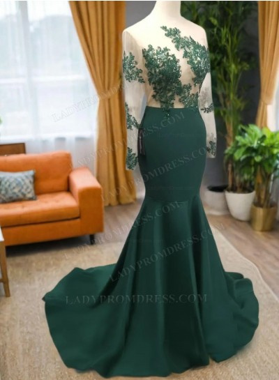 2025 Dark Green Mermaid See Through Backless Prom Dresses