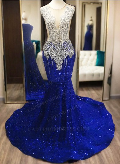 Long Royal Blue Sequence Prom Dresses With Beaded 2025 Prom Dresses