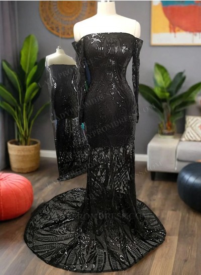 Black Long Sleeves Mermaid Prom Dresses 2025