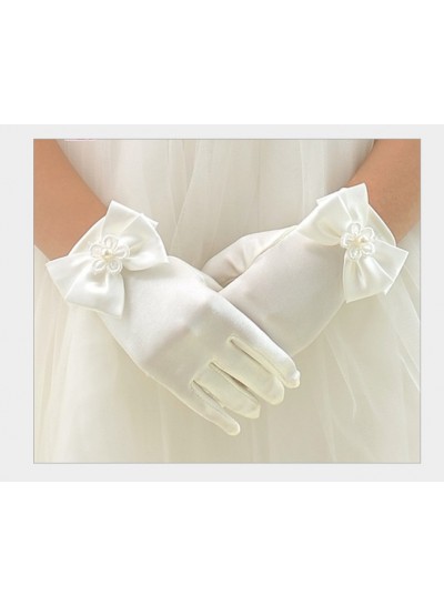 White Butterfly First Communion Girl's Short Gloves Princess Gloves Flower Girl Gloves