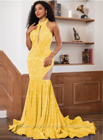 Daffodil Sequence Long Scoop Long Sheath Prom Dresses 2025