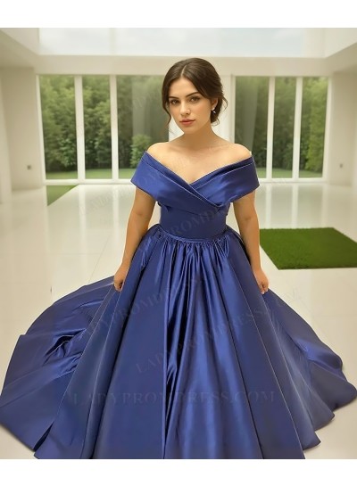 2025 Ball Gown Silk Like Satin off-the-shoulder Sleeveless Sweep/Brush Train Prom Dresses