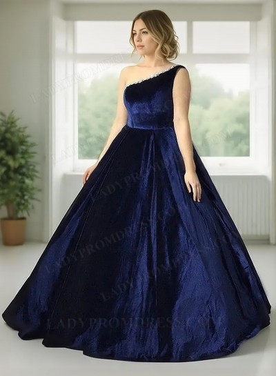 2025 Ball Gown Velvet One-shoulder Sleeveless Sweep/Brush Train Prom Dresses