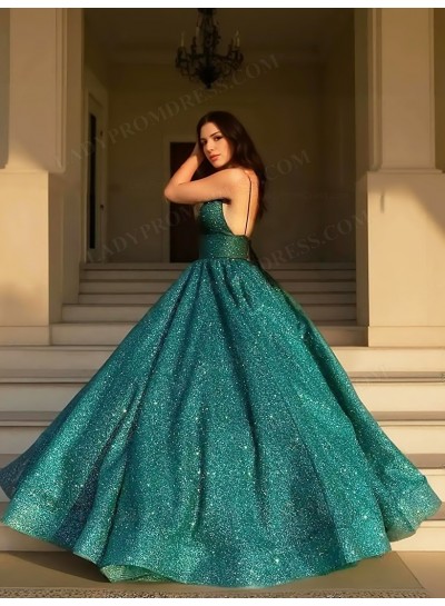2025 Ball Gown Sequins V-neck Sleeveless Sweep/Brush Train Prom Dresses 