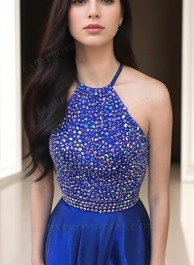2025 Column/Sheath Silk Like Satin Sleeveless Sweep/Brush Train Prom Dresses