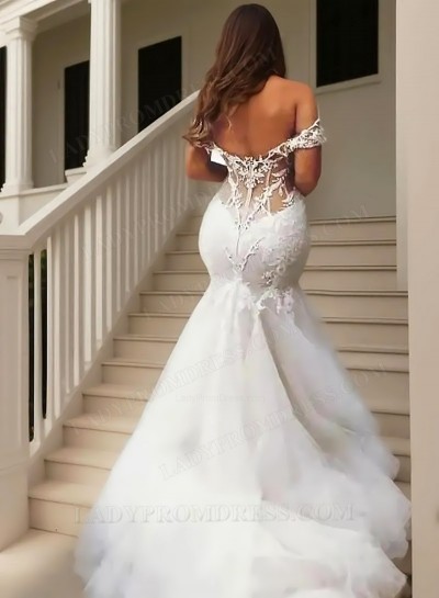 Mermaid/Trumpet Off Shoulder Sweetheart Tulle Backless Lace Wedding Dresses / Bridal Gowns 2025