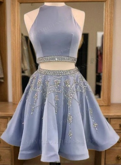 2025 A-Line/Princess Jewel Neck Sleeveless Cut Out Back Beading Two Piece Cut Short/Mini Homecoming Dresses