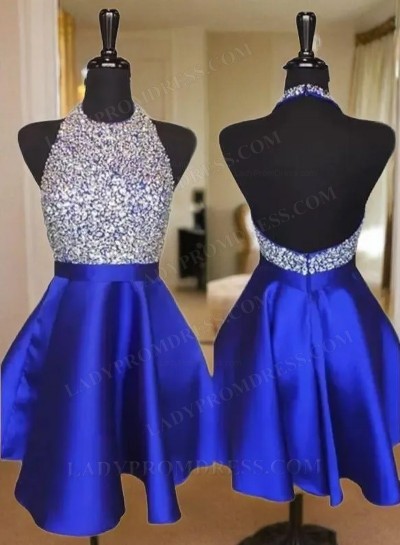 2025 Halter Satin Backless Short Prom Dresses / Homecoming Dress