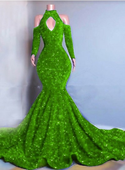 Sage Long Sleeves Mermaid Sequins Prom Dresses 2025