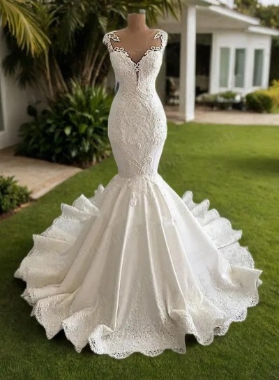 2025 Mermaid/Trumpet Backless Sweetheart Satin Lace Wedding Dresses / Bridal Gowns