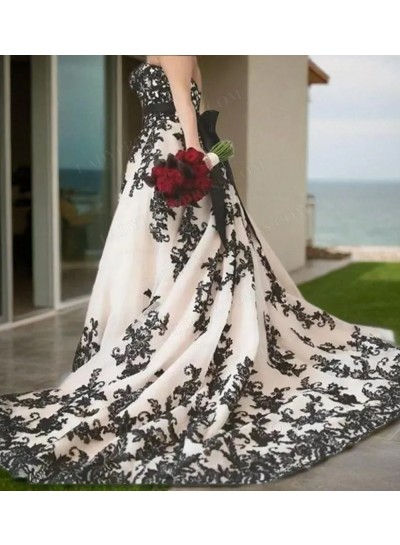 2025 New Arrival A Line/Princess Sweetheart Bowknot Plus Size Wedding Dresses / Bridal Gowns Black Appliques