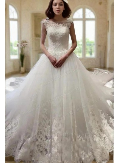 2025 Elegant A Line Tulle With Appliques Wedding Dresses With Long Train