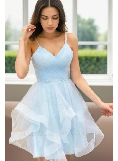 2025 A-line Princess Tulle Spaghetti Straps Layers Short/Mini Homecoming Dresses