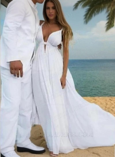 Amazing A Line Chiffon Sweetheart Backless Beach Wedding Dresses 2025