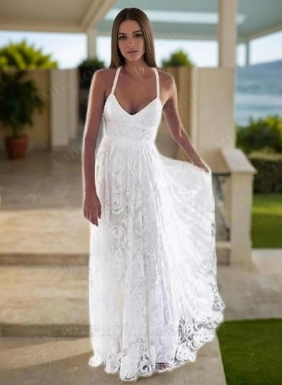 A Line Halter Sweetheart Lace Backless Beach Wedding Dresses 2025