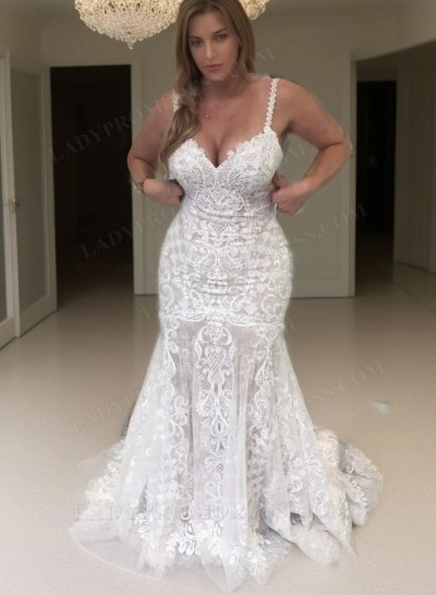 2025 Charming Sheath Backless Lace Sweetheart Long Wedding Dresses / Bridal Gowns