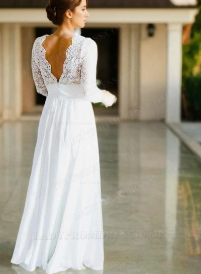 2025 New Arrival A Line/Princess Chiffon Long Sleeves V Neck Lace Beach Wedding Dresses / Bridal Gowns