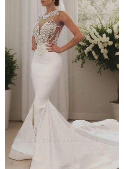2025 Charming Mermaid/Trumpet Backless Sweetheart Sleeveless Satin Wedding Dresses / Bridal Gowns